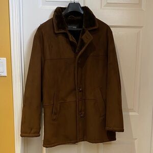 Men's Brown Suede Jacket with Faux Fur Collar